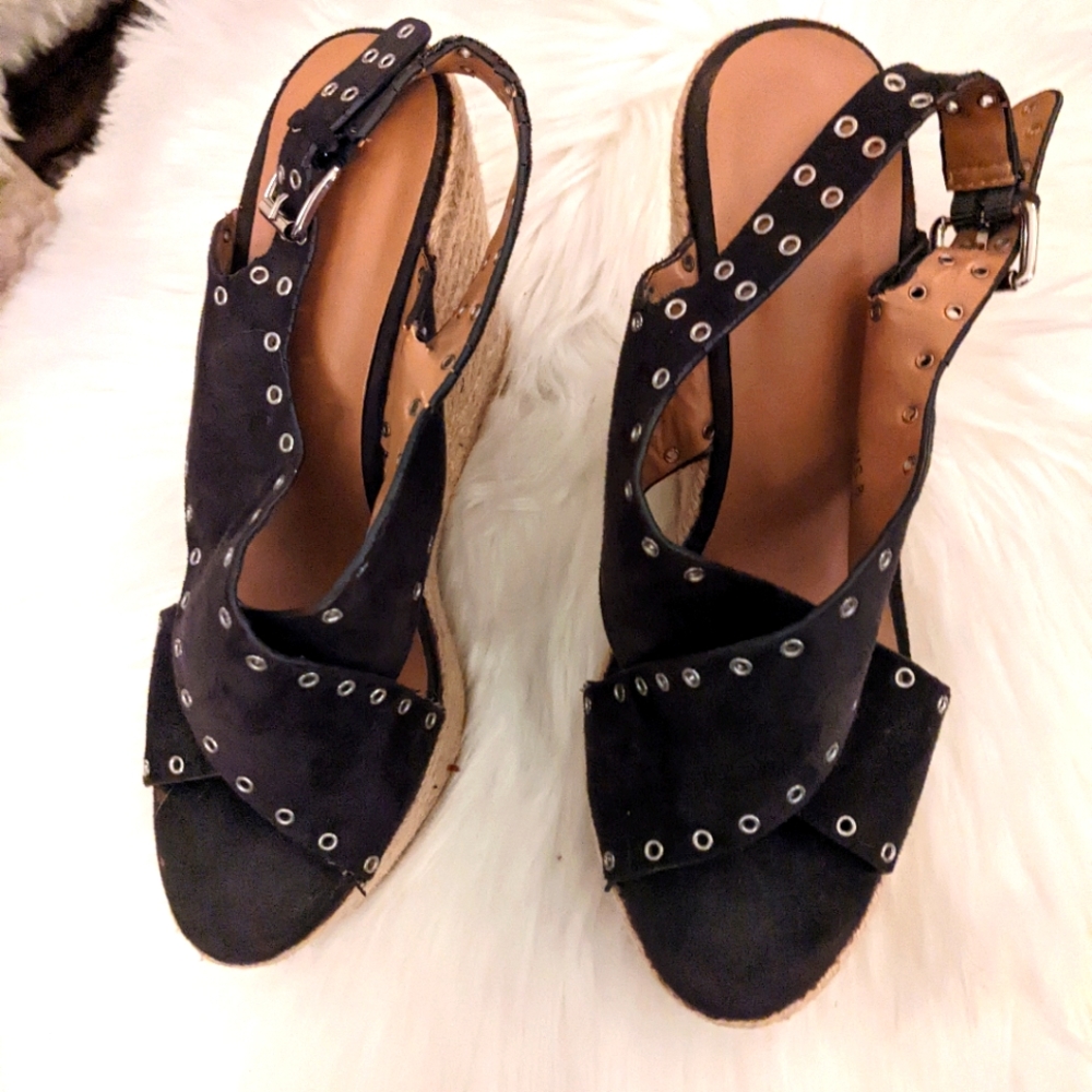 Black Report Wedge Sandals